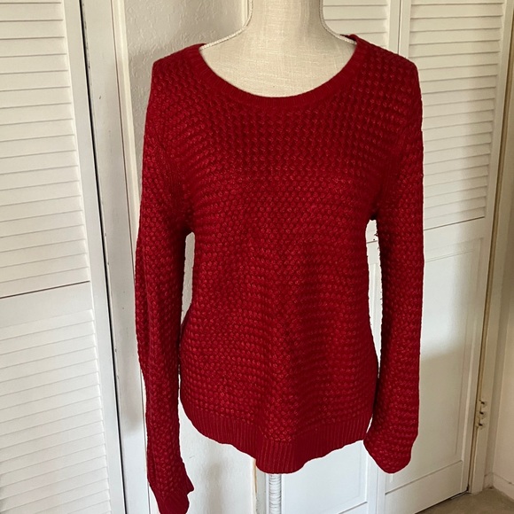 Banana Republic Sweaters - BANANA REPUBLIC Waffle knit crew neck red woman’s sweater size XL cotton‎ blend